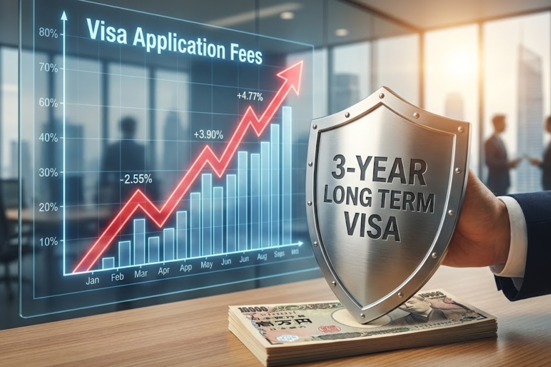 外国人ビザ更新手数料の値上げ予測とコスト防衛のイメージ